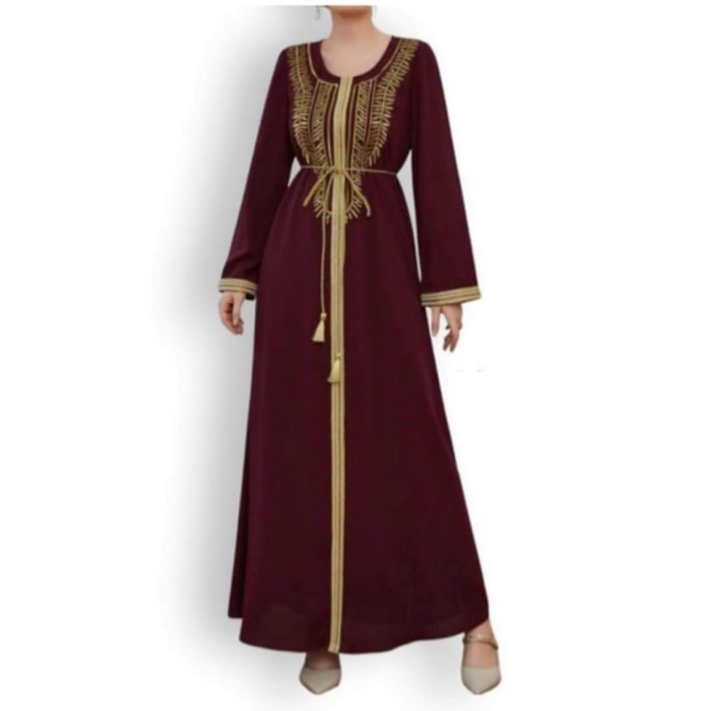 Shein Najma Plant Embroidery Tassel Belted Kaftan Caftan Modest Maxi Dress